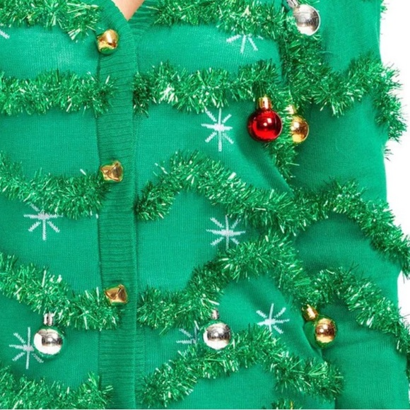 WOMEN’S TIPSY ELVES UGLY CHRISTMAS SWEATER LARGE and XL GAUDY GARLAND CARDIGAN - Picture 3 of 4